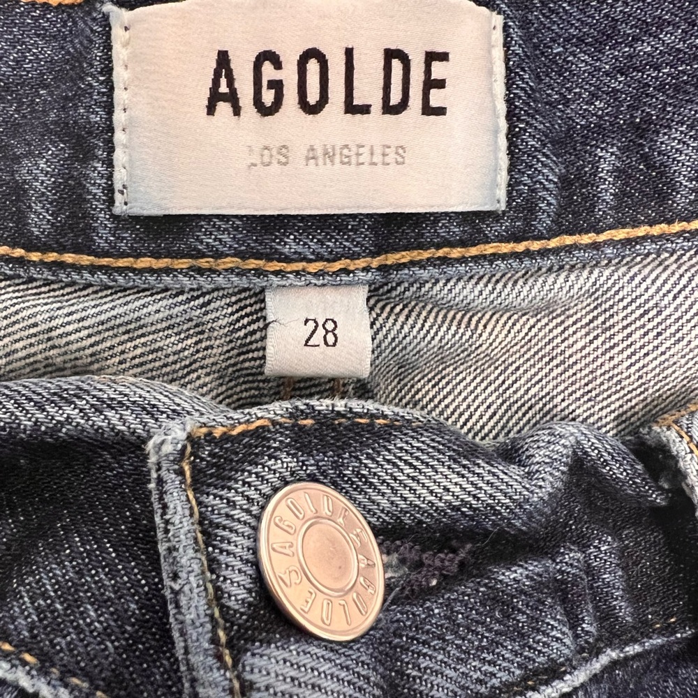 Agolde Frayed High-Rise Dark Indigo Denim Shorts - Picture 2 of 4